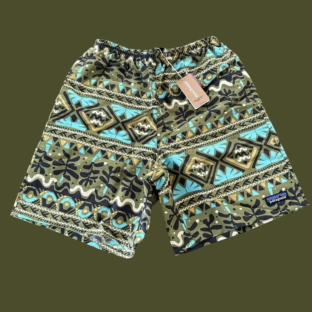 NWT Patagonia Mens XS Baggies Longs 7” Mangrove‎ Tiki Green Swim Shorts Swimwear